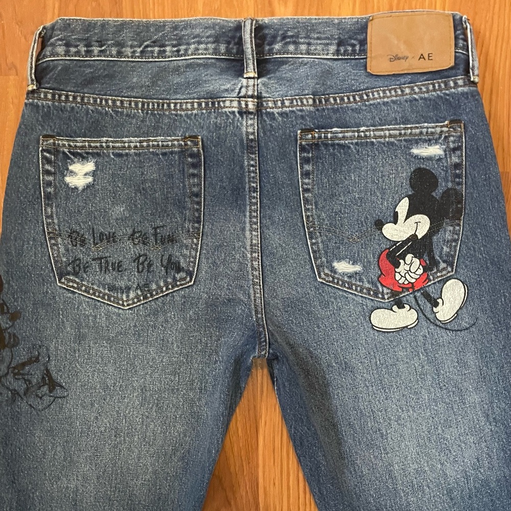 AE DISNEY MICKEY MOUSE Distress Slim Jeans DONALD DUCK GOOFY PLUTO Unisex 32X34 - Picture 6 of 16